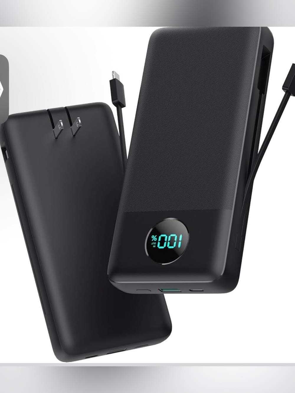 Portable Charger 33800mAh USB C Power Bank with Built-in Cables & AC Wall Plug